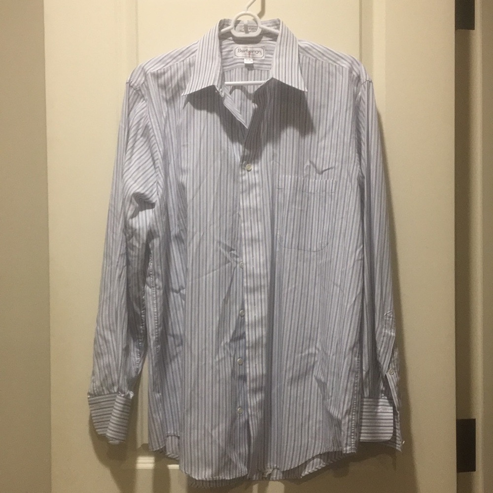Burberry’s men button down collar Stripe Long Sleeve Shirt size 16/34 blue white